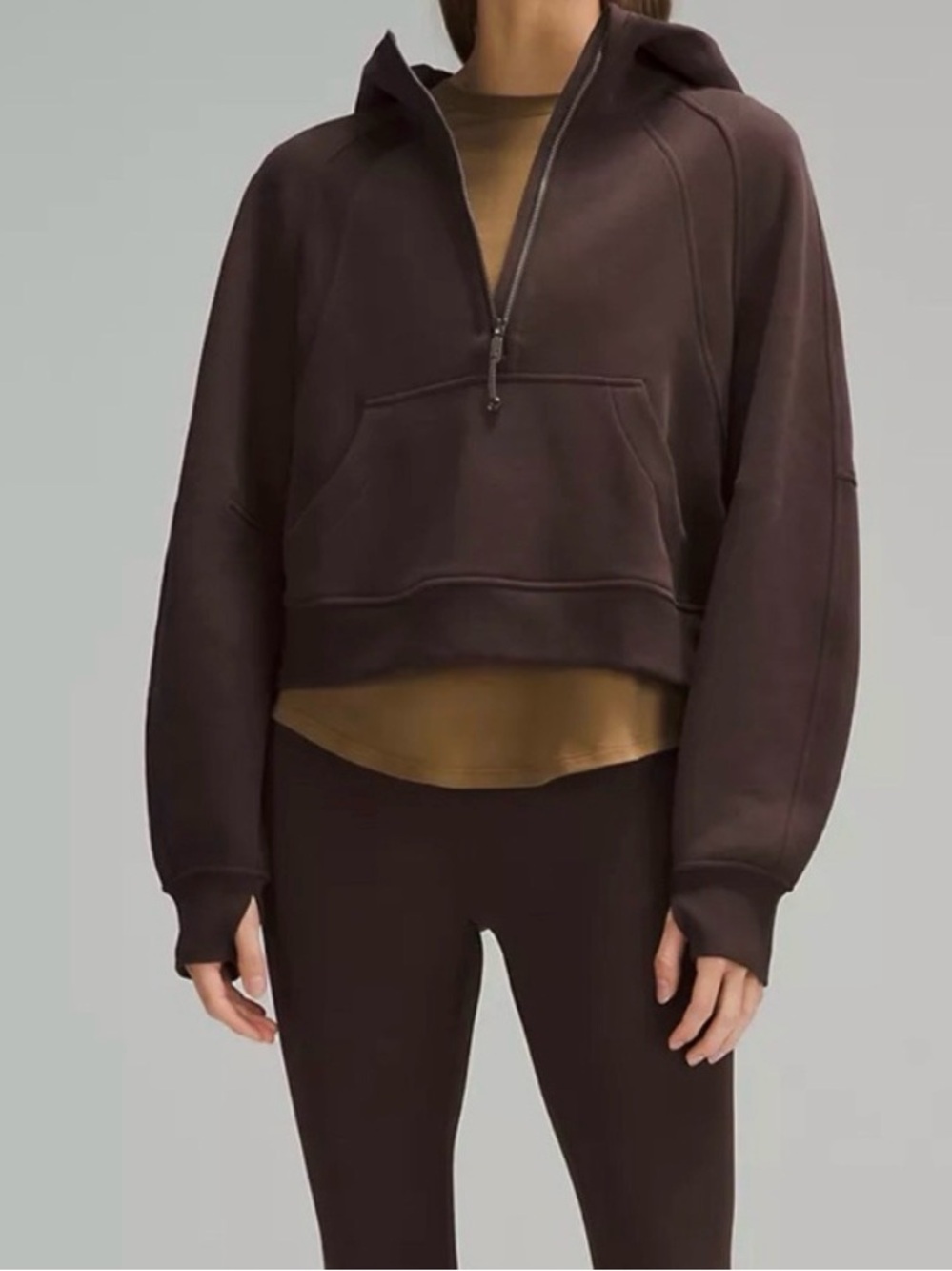lululemon Scuba Cropped Half-Zip Hoodie in Chocolate Brown